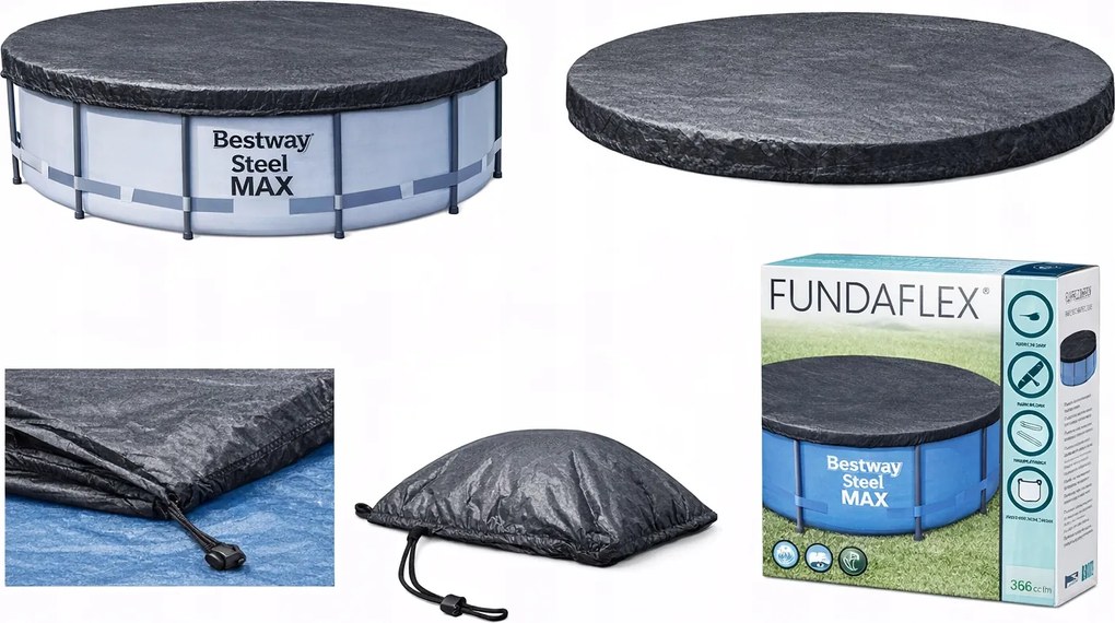 Bestway kerti medence fedél kerek, fekete, zsinórral