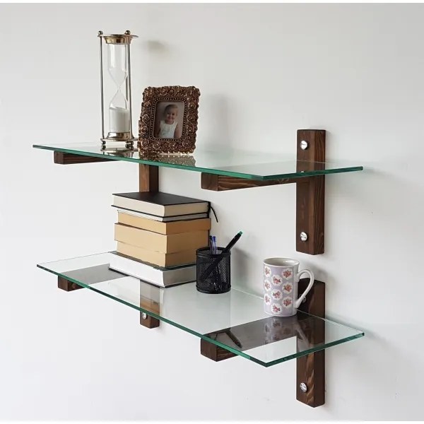 KÉSZLET 2x Fali polc 25x85 cm fenyő/átlátszó