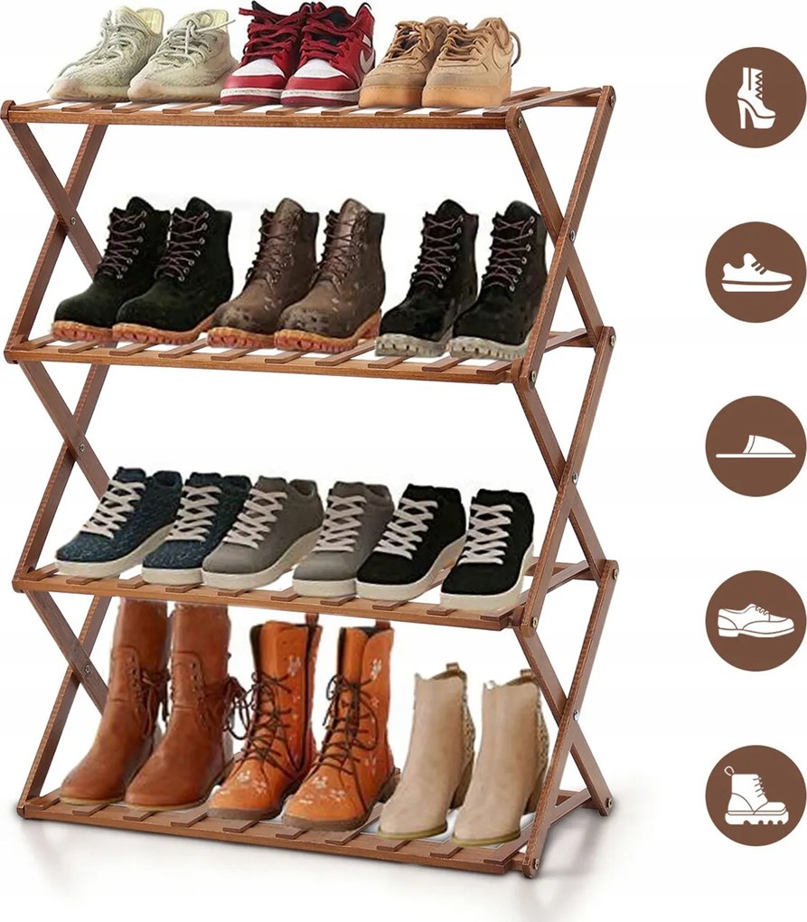 Keskeny Cipőtartó Állvány, 4 Szint, Bambusz Cipőtartó, Cipőtartó Állvány