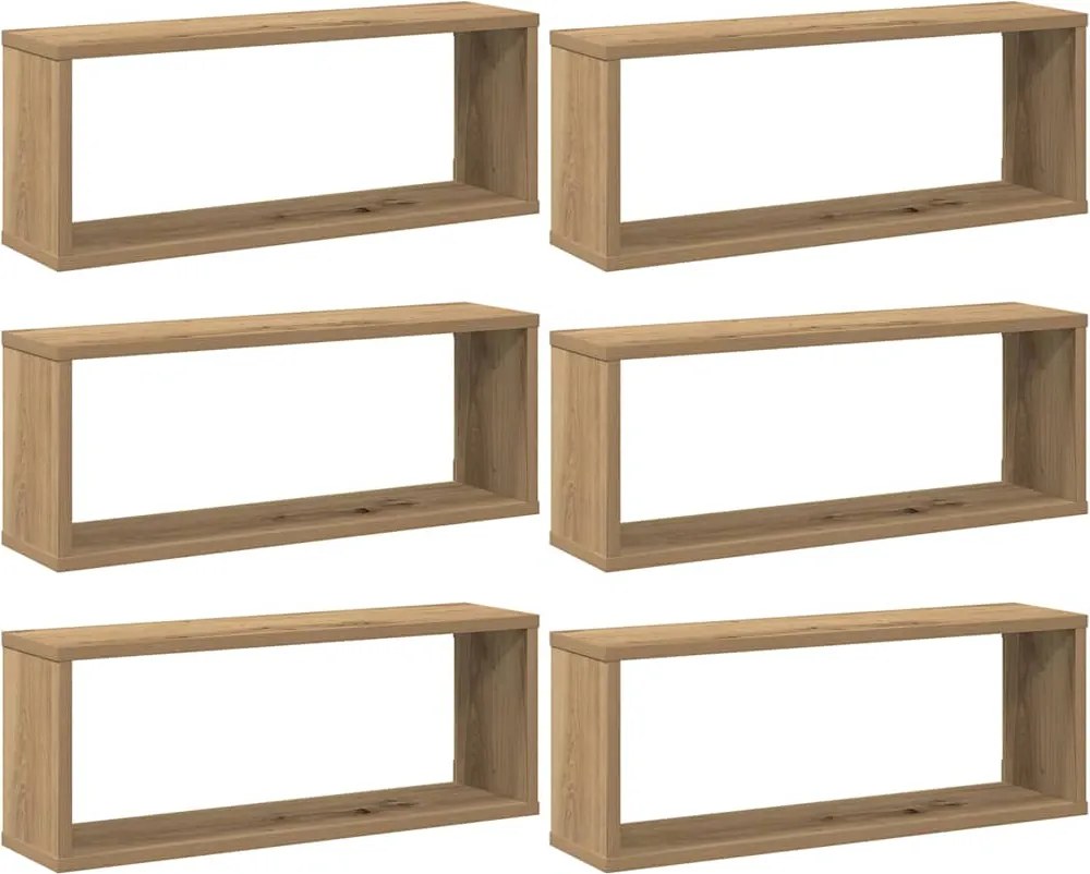 vidaXL 6 db kézműves tölgy színű szerelt fa fali kockapolc 60x15x23 cm