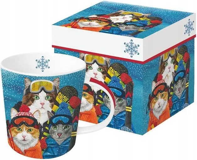 Nagy Porcelán Bögre Ppd Laza macskák síelők