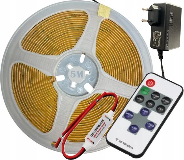Led Szalag szett 5m Cob fehér meleg DC tápegység Távirányító tartozékok