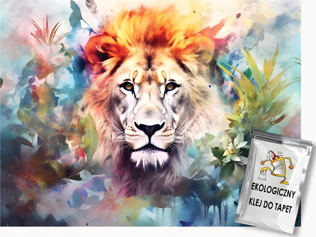 Fotótapéta Flizelina Akvarell Természet Portré Oroszlán Virágok Levelek 150x105 ragasztó