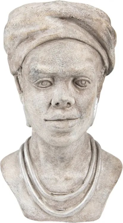 Szürke cement kaspó női fejjel 17x16x27 cm