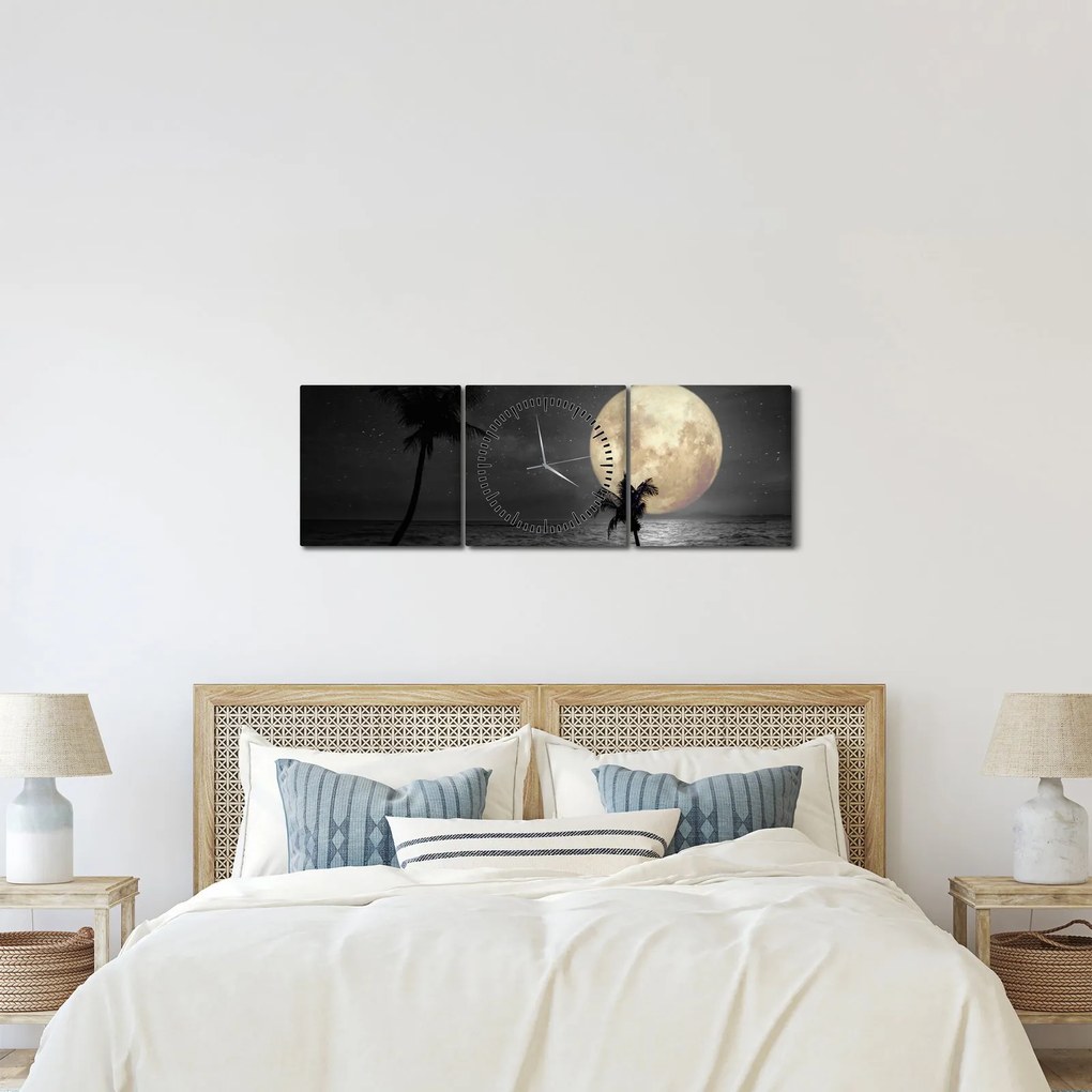 Kép - A strand a telihold alatt szürke tónusokkal (órával) (90x30 cm)