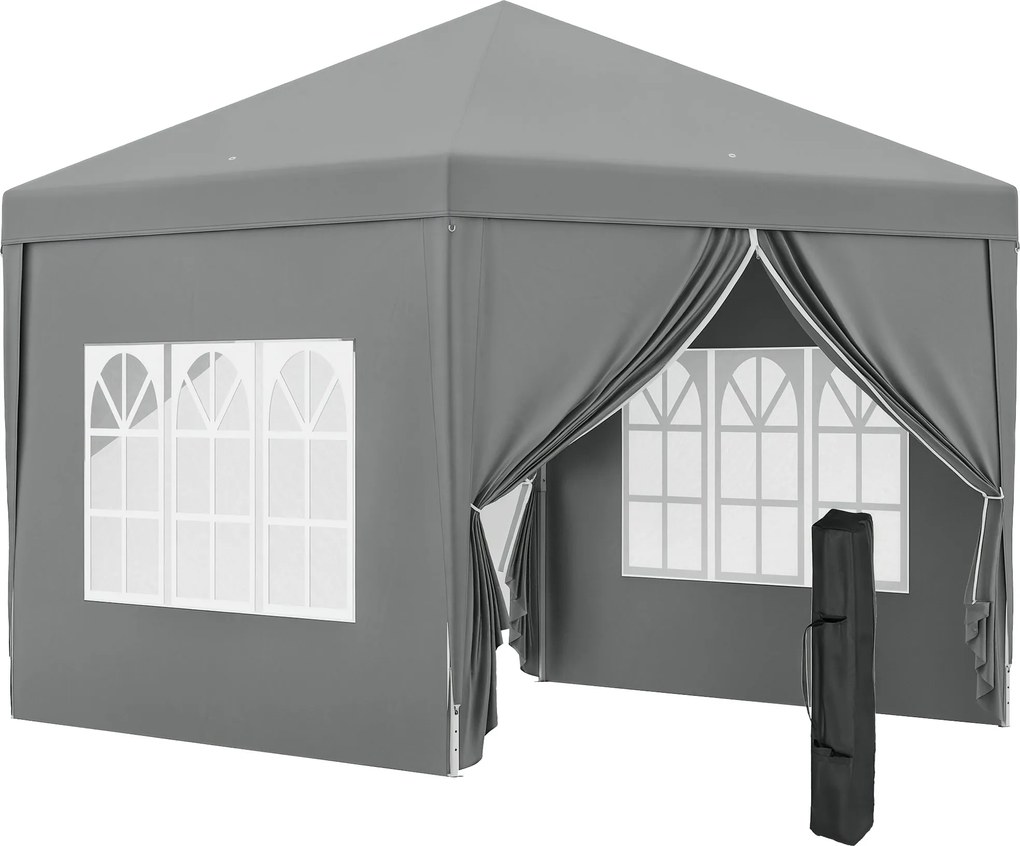 Outsunny 3x3 m-es Összecsukható Kerti Pavilon 2 Ajtóval, 2 Ablakkal, 4 Oldalpanellel és Hordtáskával, Acél és Oxford Szövet | Aosom