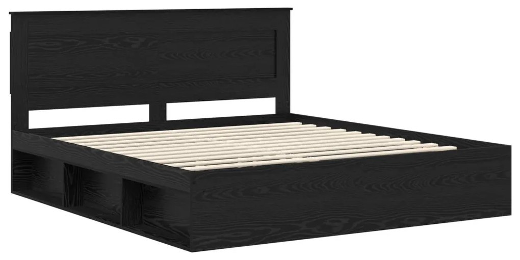 vidaXL Ágykeret fejtámlával fiókkal Fekete 180 x 200 cm Tömör fenyőfa