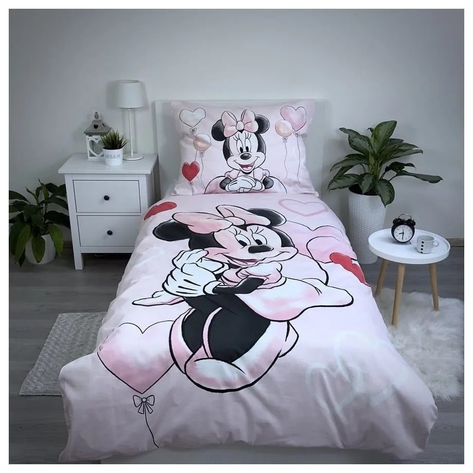Rózsaszín egyszemélyes pamut gyerek ágyneműhuzat 140x200 cm Minnie "Balloon" – Jerry Fabrics