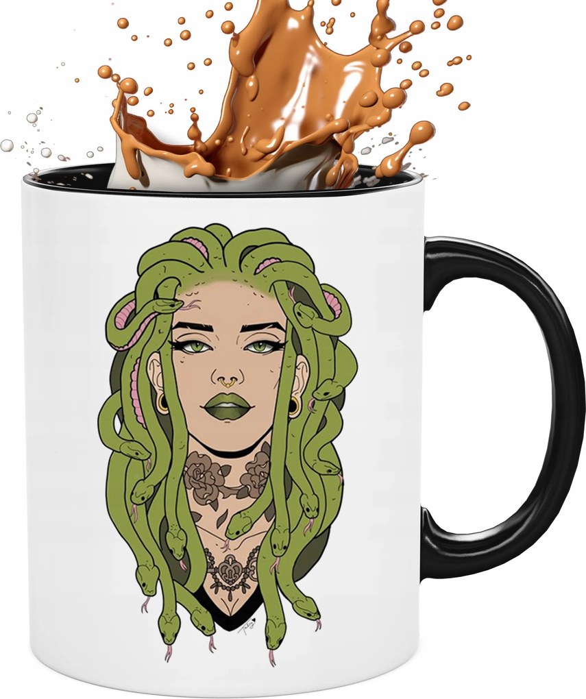 Fehér Bögre Fekete Belsővel És Medúza Tetoválás Tartóval 330ML Divatos Wz