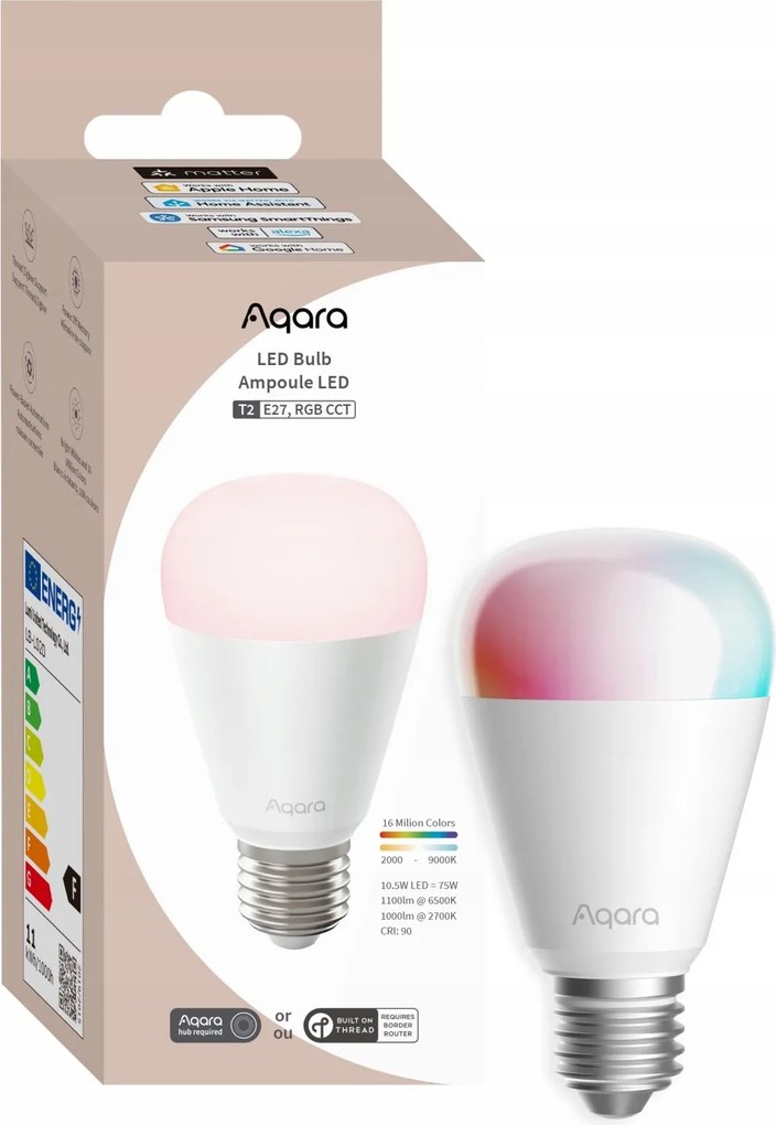 Led izzó Aqara LB-L02D, T2 Rgb Cct E27 Zigbee, Bluetooth, 950lm, 10.5W