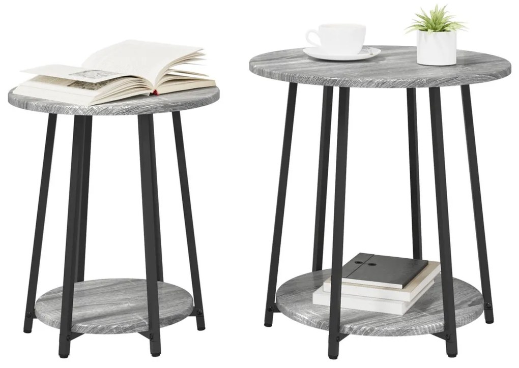 Kisasztal készlet polcokkal 2 pcs Szürke Sonoma és Fekete