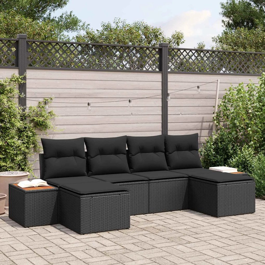 vidaXL Kerti Kanapé Szett párnával 6 pcs Fekete Poly Rattan