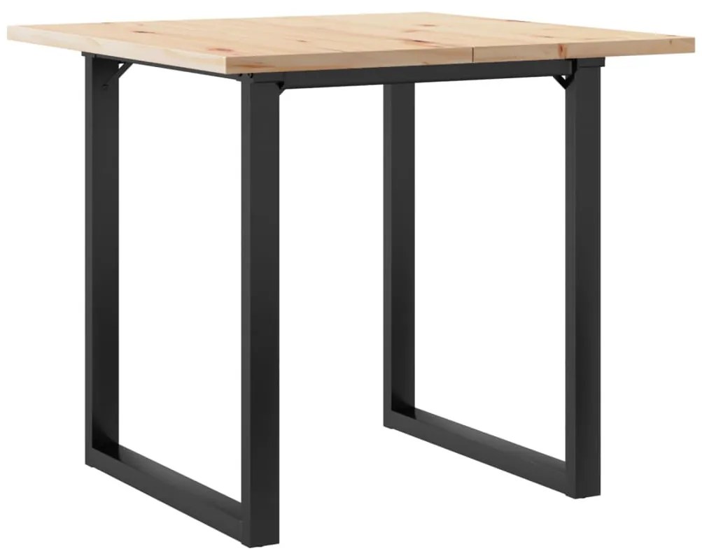 Tömör fenyőfa és acél étkezőasztal O-vázzal 90x90x75,5 cm