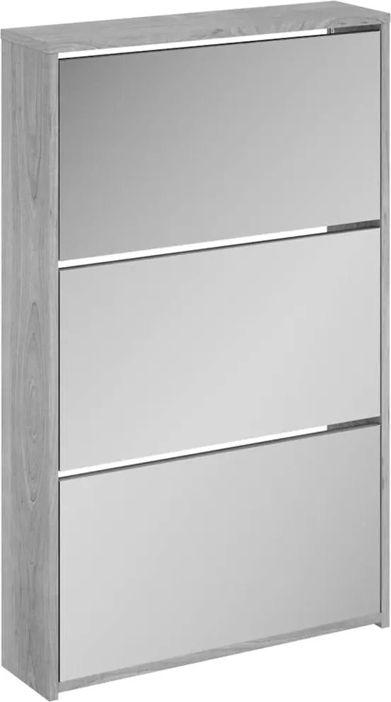 vidaXL szürke sonoma 3 szintes cipőszekrény tükörrel 63x17x102,5 cm