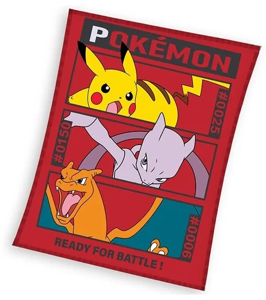 Carbotex Gyermek takaró Pokémon Pikachu MewToo ésCharizard, 110 x 140 cm