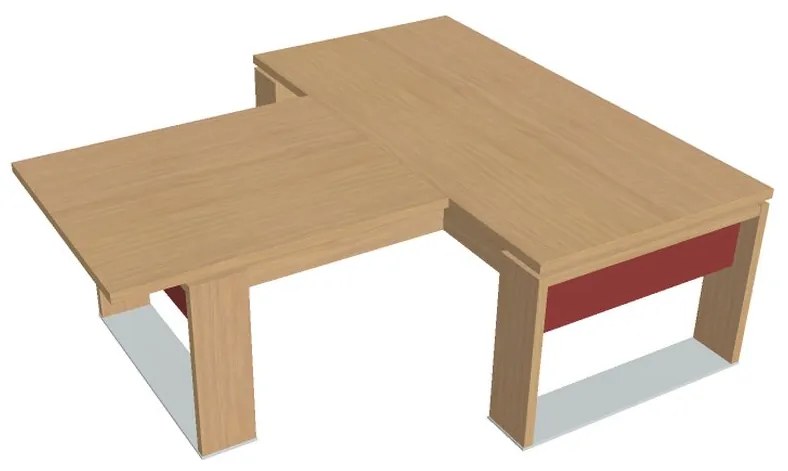 Verno+ S asztal 200 x 220 cm, kiegészítő íróasztallal, világos tölgy / piros