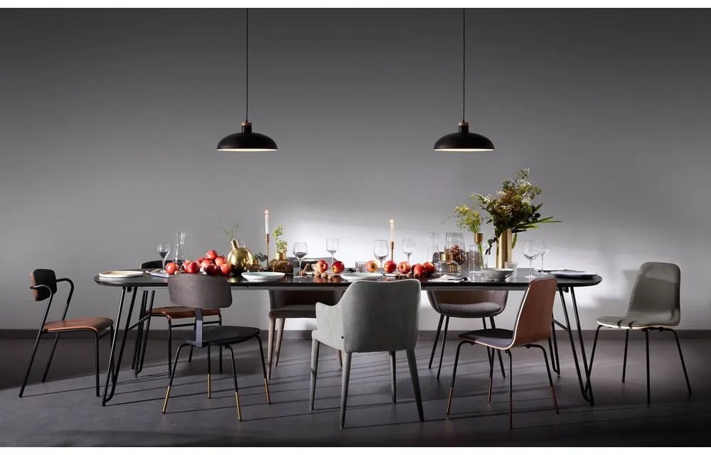 Sötétbarna bővíthető étkezőasztal kőrisfa dekoros asztallappal 100x170 cm Milian – Kave Home