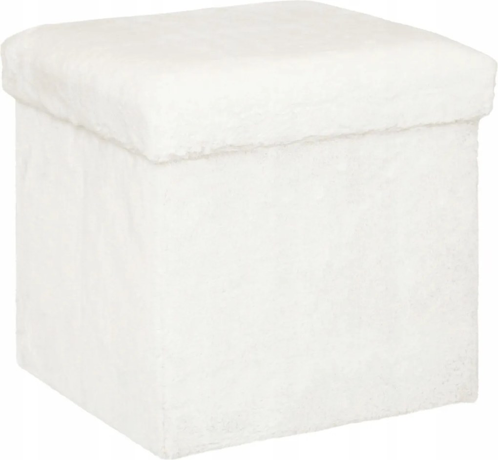 Puff Tárolórekesszel Kárpitozott Zsámoly Puha Fehér Boucle Hatás 38X38 CM