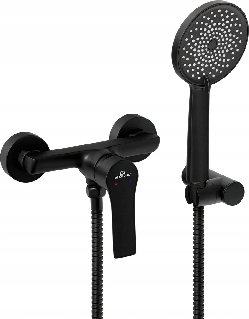 Fürdőszobai Zuhany Csaptelep Falra Szerelhető Sárgaréz Fekete Diamond