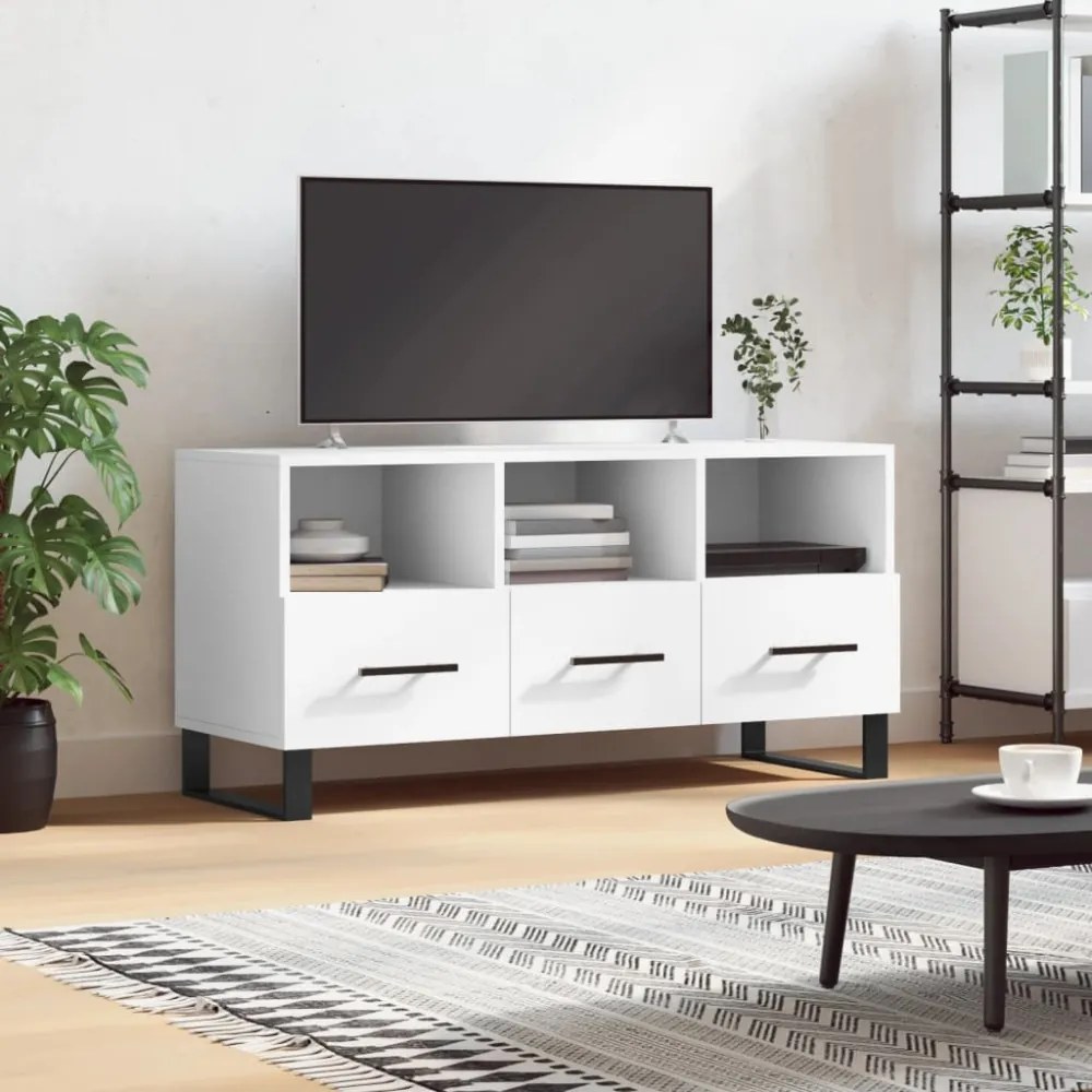 fehér szerelt fa TV-szekrény 102 x 36 x 50 cm