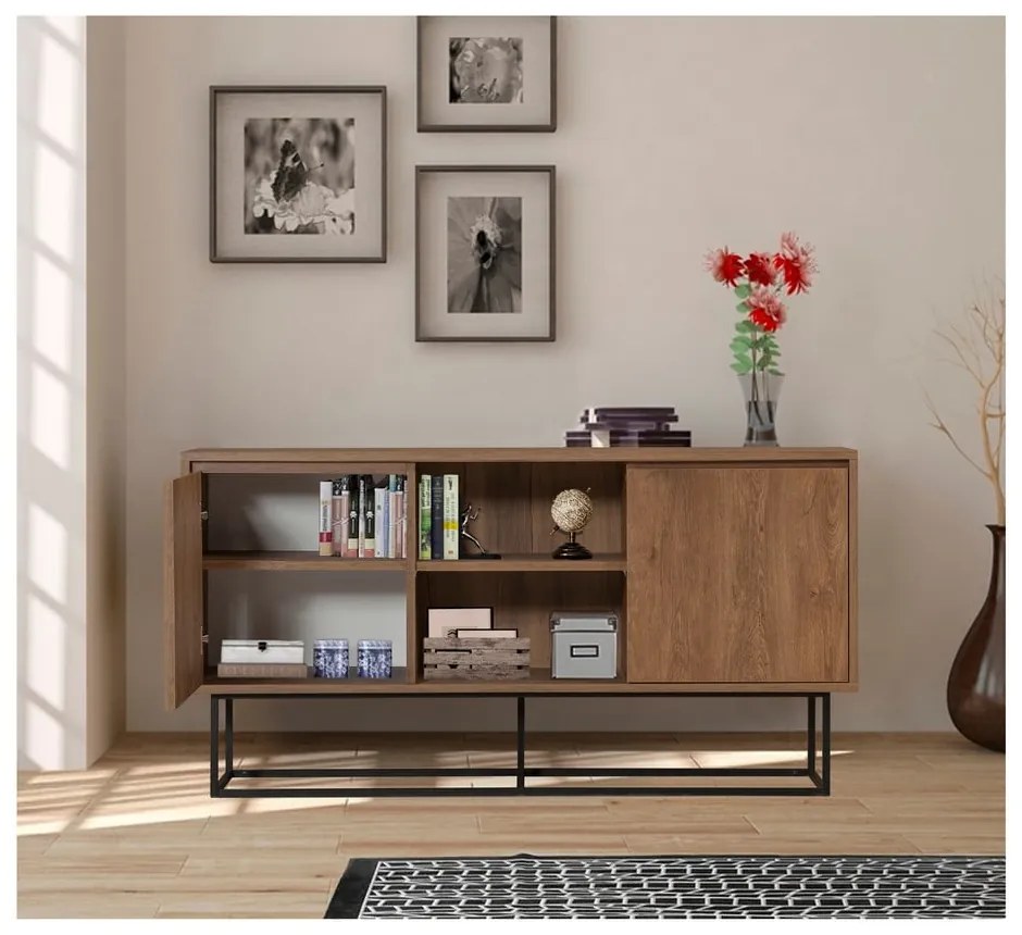 Natúr színű alacsony komód diófa dekorral 140x72 cm Rodez – Kalune Design