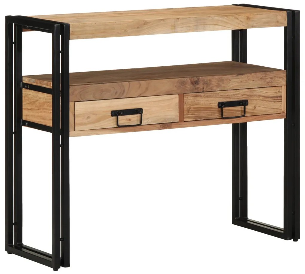 Konsole Asztal Fekete 90x33x75 cm Tömör Akácfa és Fém