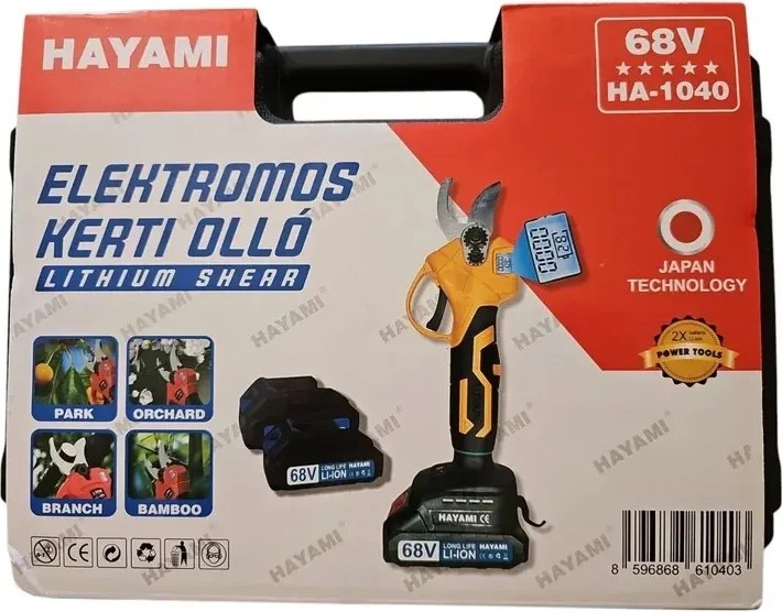 Akkus metszőolló - HAYAMI HA-1040 + tok + 2 akku