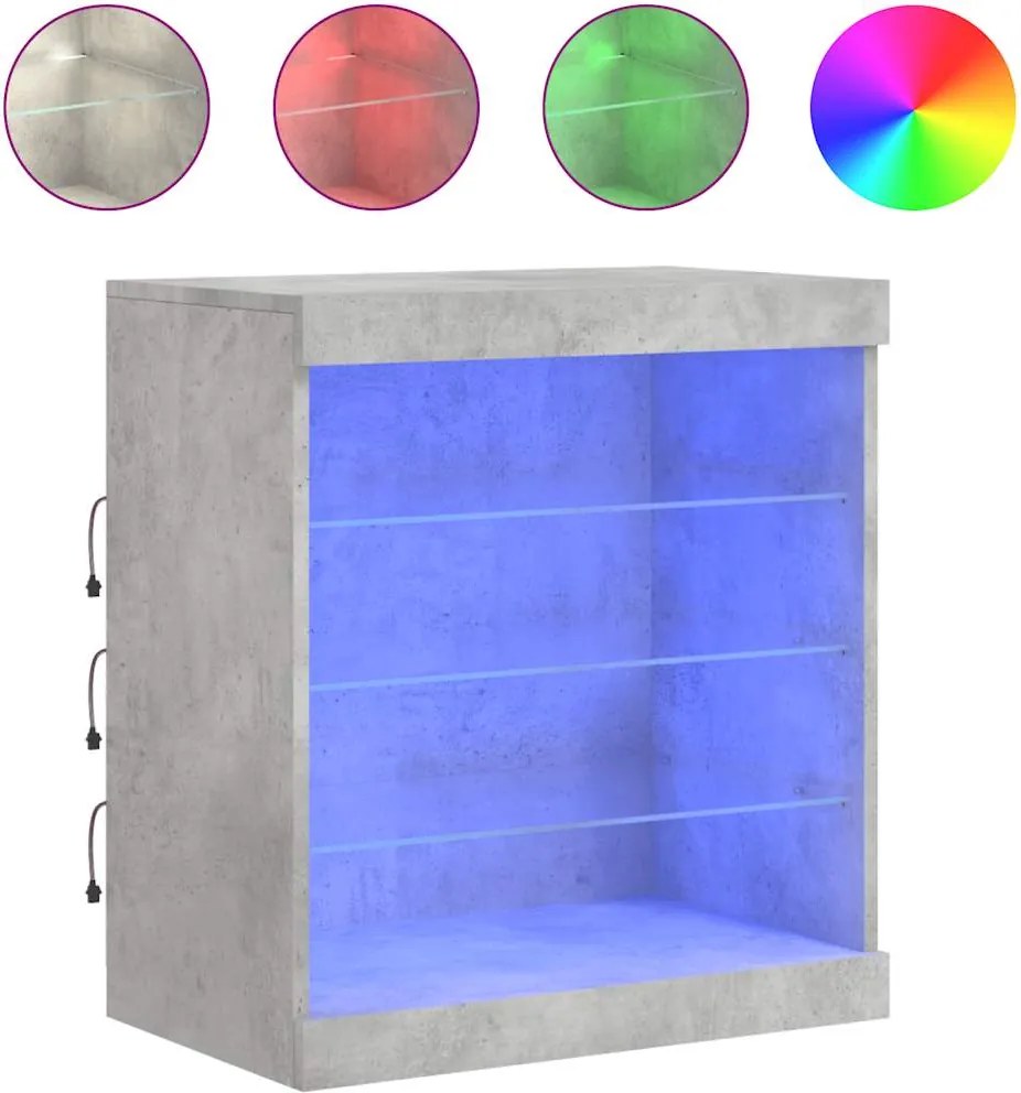 vidaXL betonszürke tálalószekrény LED-világítással 60,5 x 37 x 67 cm