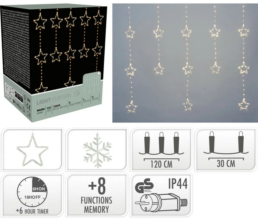 Kültéri fényfüggöny Snowflakes, 120x120cm, LED,meleg fehér, időzítő, 8 funkció, 120 cm