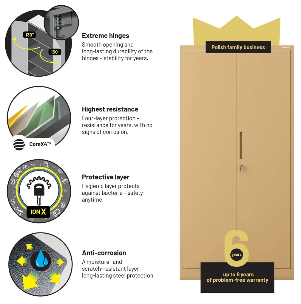 Zárható irodai szekrény JAN, 900 x 1850 x 400 mm, Fresh Style: bézs