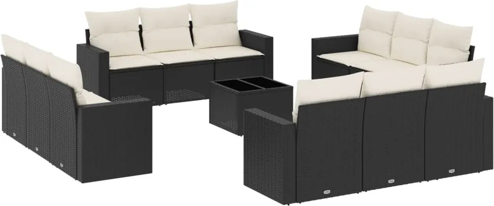 vidaXL 13 részes fekete polyrattan kerti ülőgarnitúra párnákkal