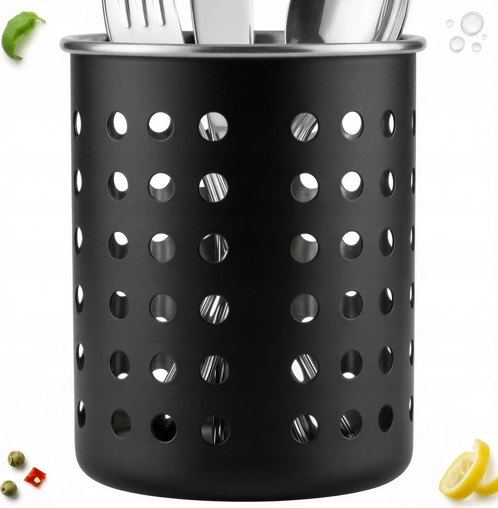 Evőeszköz Tároló Kosár Rendszerezéshez Fém Fekete Ø 12 CM Csepegtető