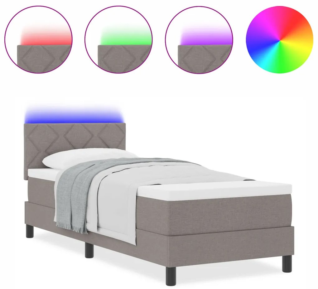 Box Spring Ágy Matraccal és LED Taupe 80x200 cm Szövet