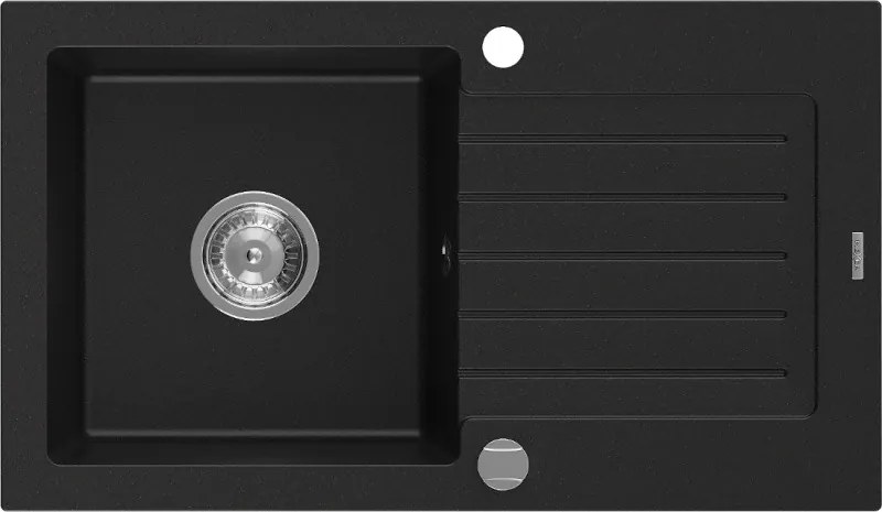 Mexen Pablo gránit mosogató 1 rekeszes csepegtetővel 752 x 436 mm, fekete, krómozott szifon - 6510751010-77