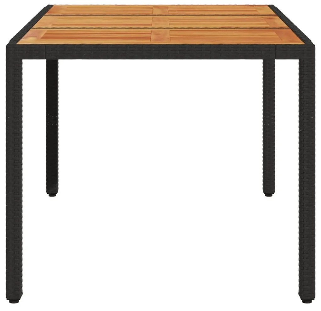 fekete polyrattan kerti asztal akácfa lappal 150 x 90 x 75 cm