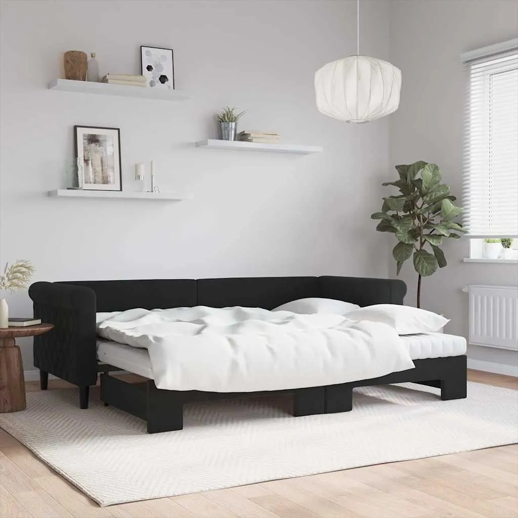 fekete kihúzható bársony heverő matraccal 80 x 200 cm