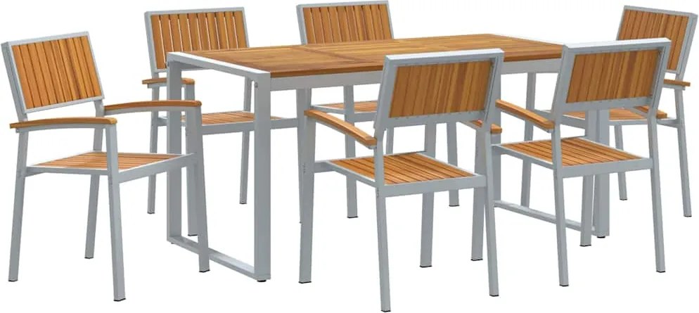 vidaXL Kert étkező szett 7 pcs Szürke Tömör Akácfa