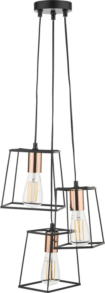 Dar Lighting vintage függeszték tower matt fekete réz dartow0322