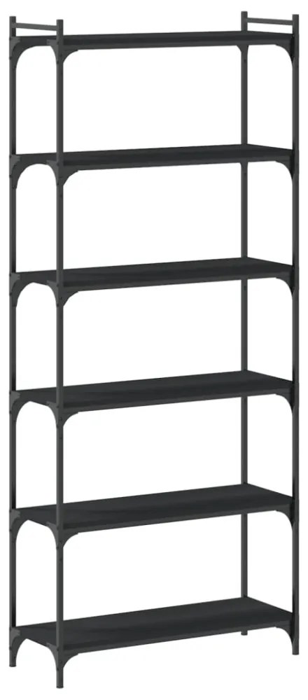6 szintes fekete szerelt fa könyvespolc 80 x 30 x 188 cm