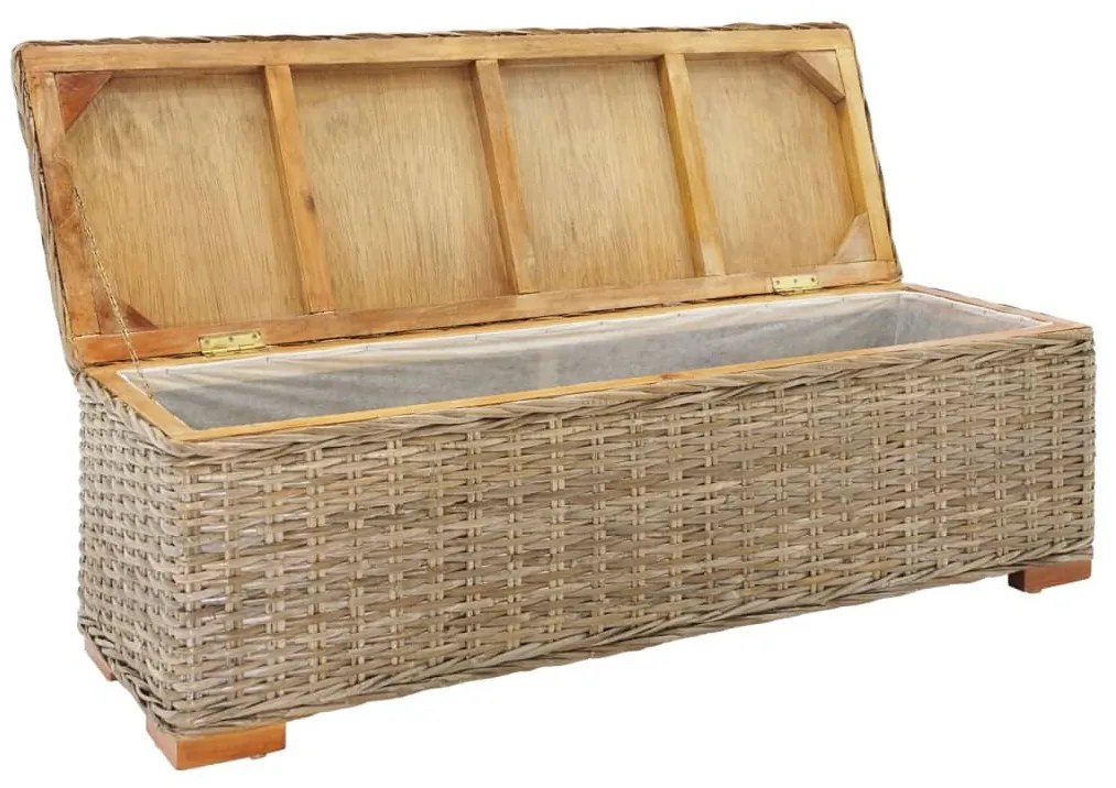 natúr kubu rattan és tömör mahagóni fa tárolódoboz 110 cm