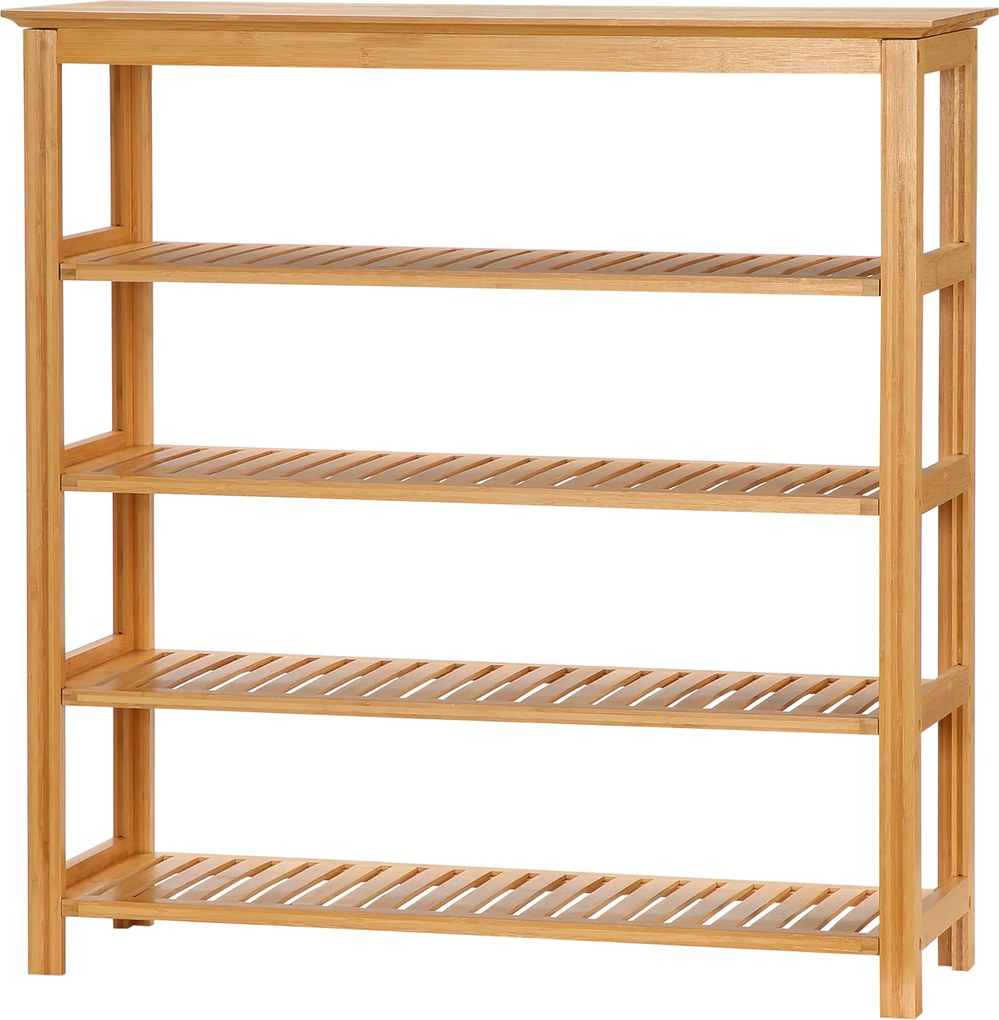 HOMCOM Cipőtartó, Cipőállvány 5 Szinten, Cipő Szervező max. 20 Pár Cipőhöz, Cipőshelf Bejárathoz, Előszobába, Bambusz, 80 x 29 x 82 cm, Természetes |