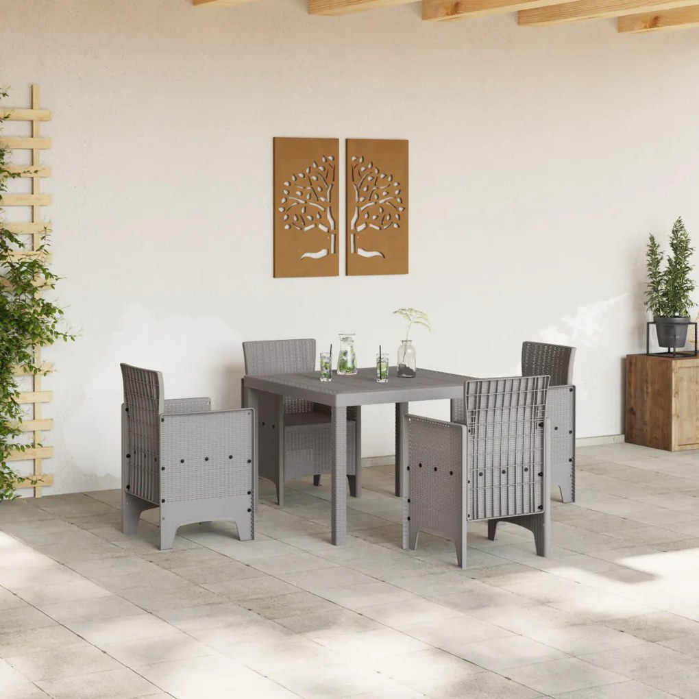 5 Darabos Kerti Étkező Szett Világos Szürke Poly Rattan