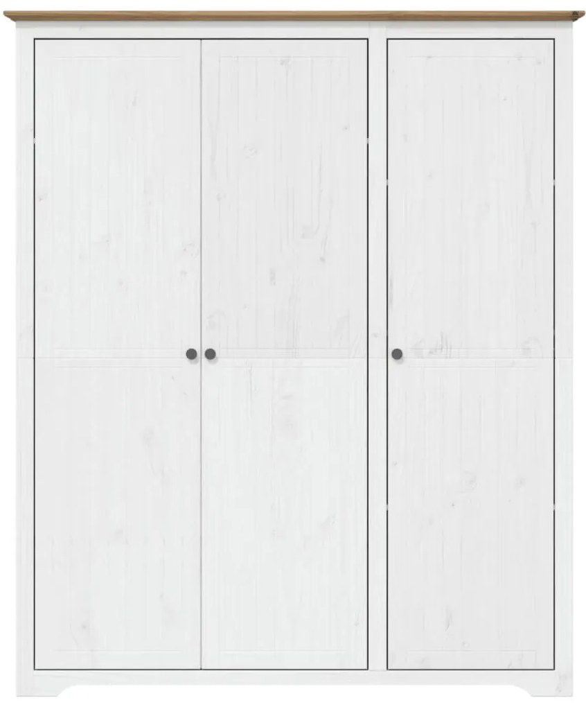 BODO fehér és barna tömör fenyőfa ruhásszekrény 146x53,5x173 cm