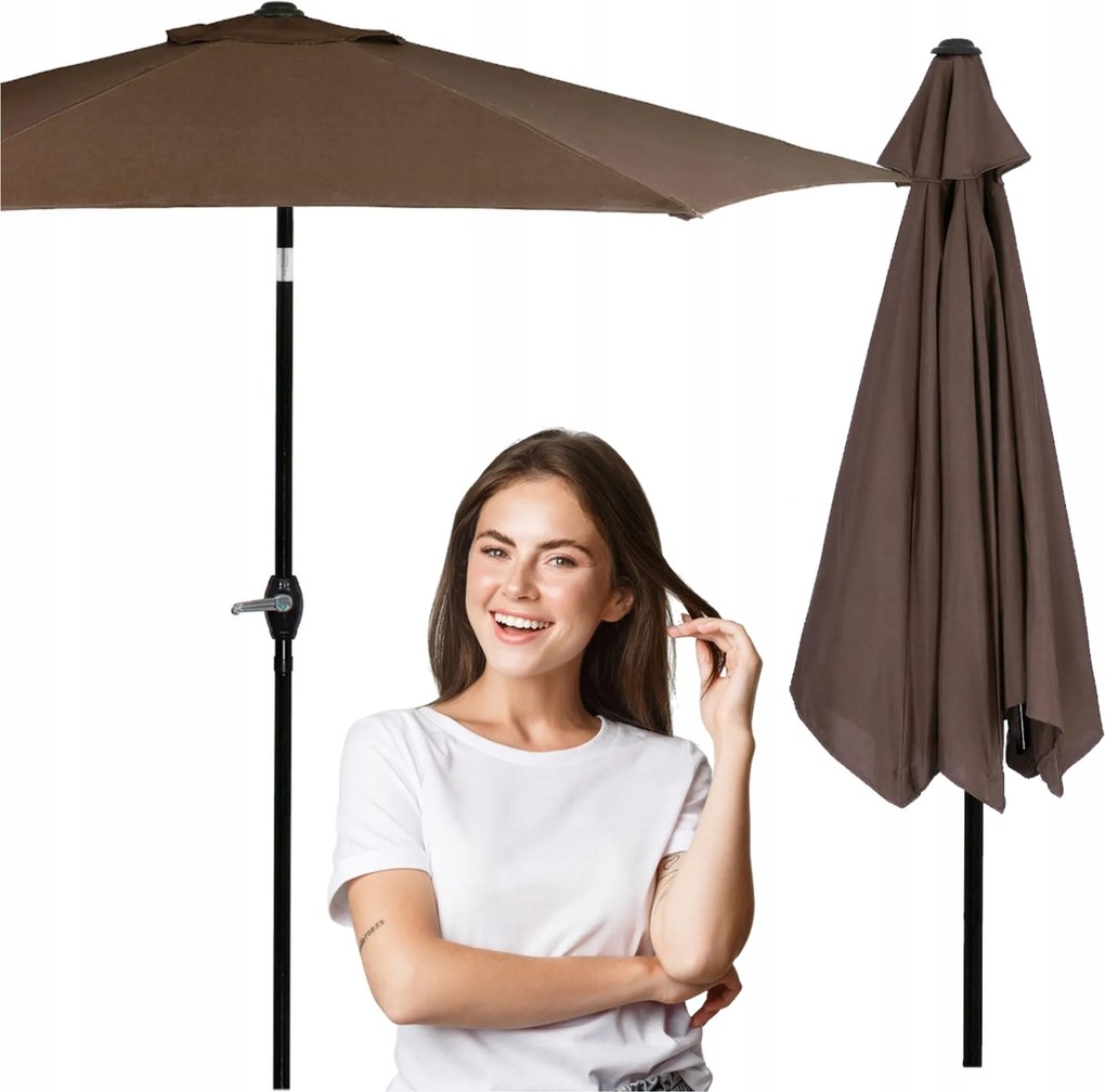 Nagy Összecsukható Kerti Napernyő Barna Törhető Erős 260cm Hajtókarral Tömör