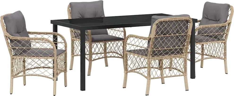 vidaXL Kert étkező szett párnával 5 pcs Bézs polirattan