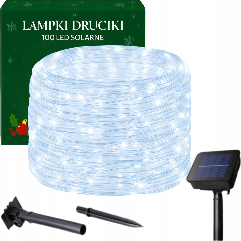 Napelemes Lámpa 100 Led Függöny Fehér Hideg Karácsonyi Kültéri Grilanda