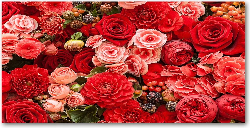 Konyhai panel Piros virágok 140x70 cm Ragasztó