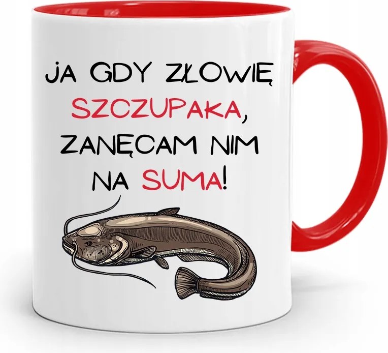 Piros Horgász Bögre Harcsa! fényképes nyomattal