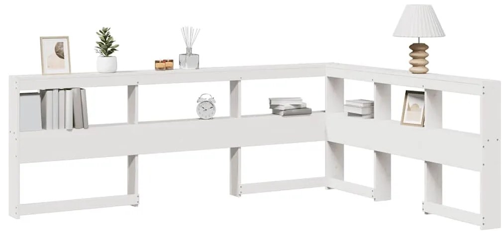 Könyvespolc fejtámla L-alakú fehér 140 cm tömör fa fenyőfa