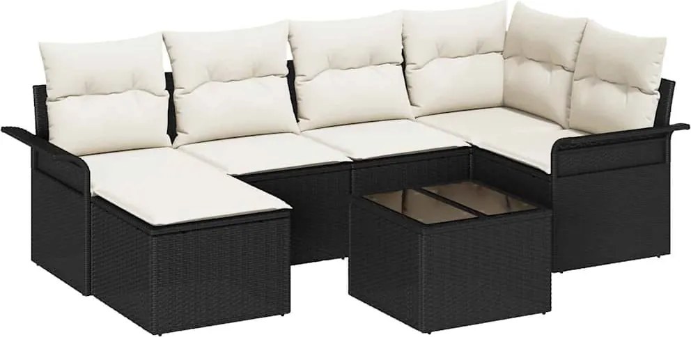 vidaXL Kerti Kanapé Szett tárolóval 7 pcs Fekete polirattan